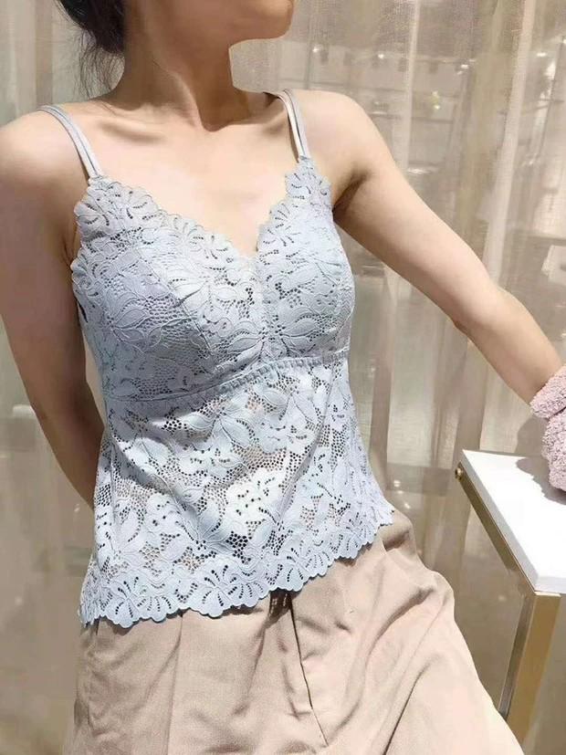 Liwei Spitzen-V-Ausschnitt Drahtloses Schwalbenschwanz-Bandeau-Top mit doppelten dünnen Trägern und Brustpolster