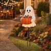 Sturdy Resin Ghost Candy Container Halloween Holder Garden Stake, Cute Glowing with Pumpkin Bowl, Gift for Lovers Outdoor Yard Sign Front Porch, Lawn,