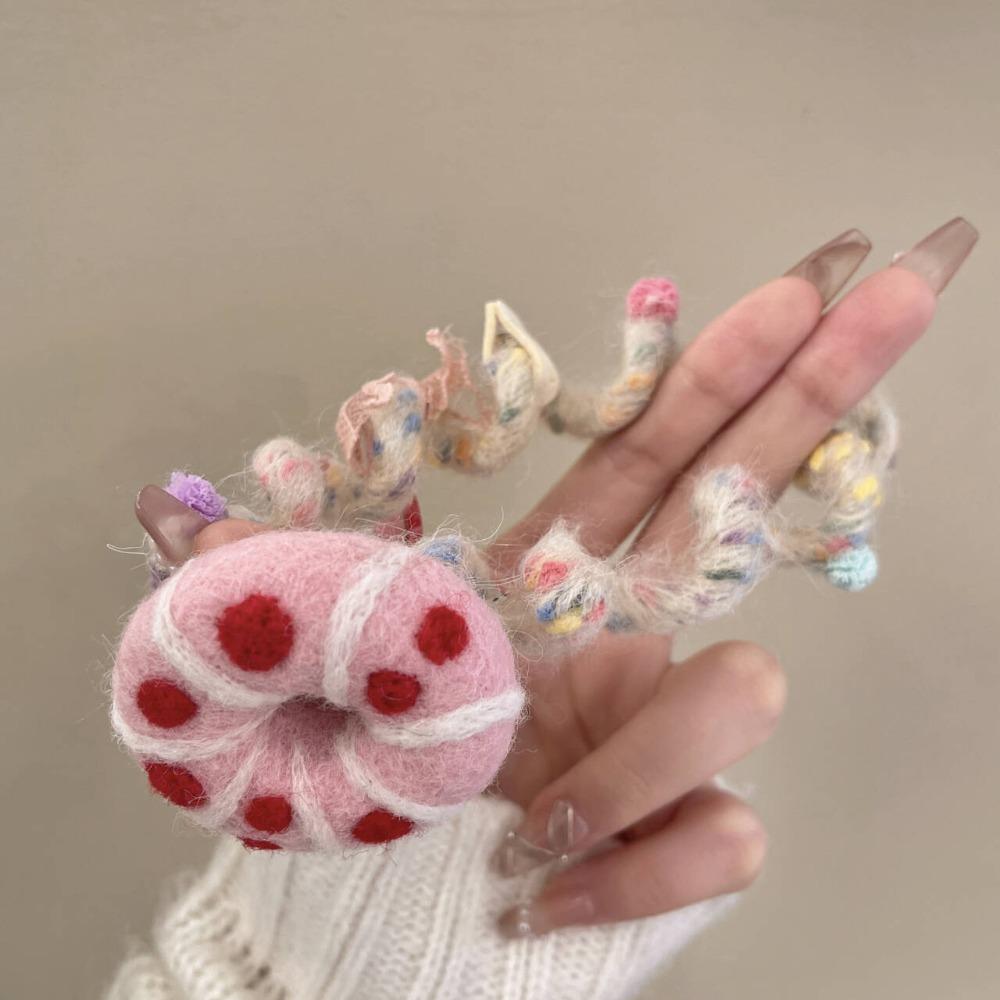 Wool Felt Telephone Line Hair Rope Straight Cookies Ponytail Holder Plush Donut Hair Ring  Party