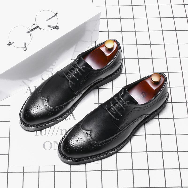 New Pointed Retro British Men'S Business Casual Leather Shoes Engraved Men'S Lace-Up Leather Shoes 830-G