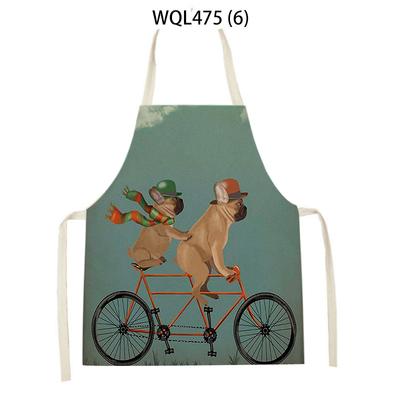 Cartoon Dog Printed Sleeveless Kitchen Aprons Animal Rabbit Fox Pattern Cooking Baking Waist Bib Household Cleaning Pinafore