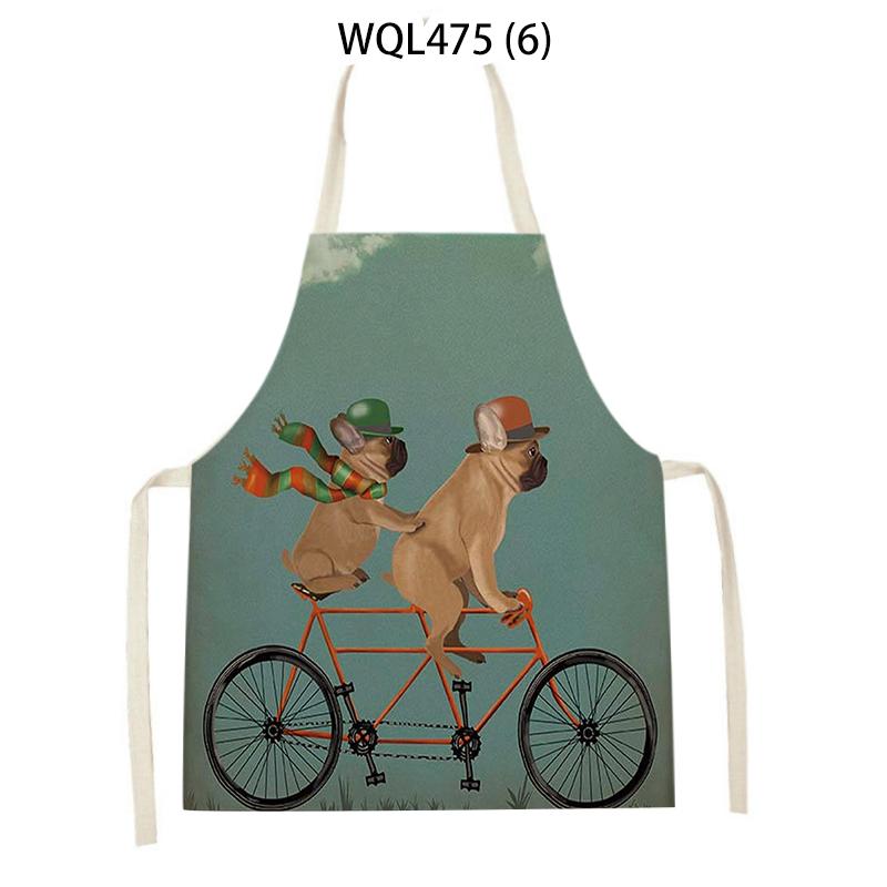 Cartoon Dog Printed Sleeveless Kitchen Aprons Animal Rabbit Fox Pattern Cooking Baking Waist Bib Household Cleaning Pinafore