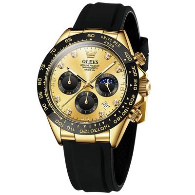 OLEVS Fashionable Business Watch with Date Popular Fashion Waterproof Japanese Quartz Gold Silica Gel Analog Sports Gold Watch Men's Display, Watch,