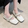 Fashion Summer 2025 Flats Mules Women Shoes Slingback Slippers Women Designer String Bead Square-toed Sandals Dress Fashion Slides Women