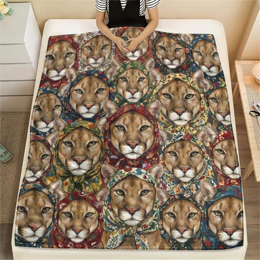 

1PC Retro Animal Art Print Flannel Blanket, High quality All Seasons, Home Decor, Warmth and Comfort, Perfect for Christmas Gifts 80cm x 120cm