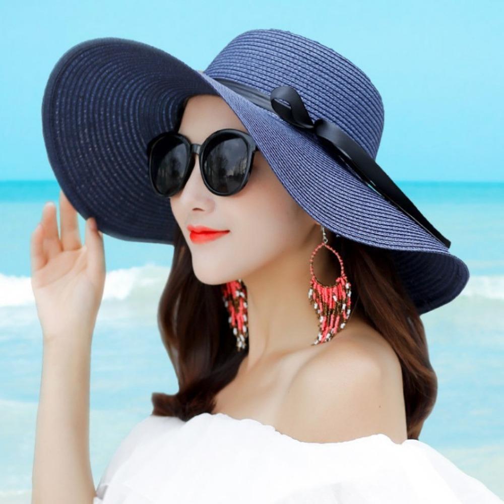 Damen Einfache Mode Einfarbig Flache Krempe Sonnenschutz Strohhut, Geeignet für Ausflüge im Freien, Strandurlaub am Meer, Sommer-Sonnenschutz-Geschenk