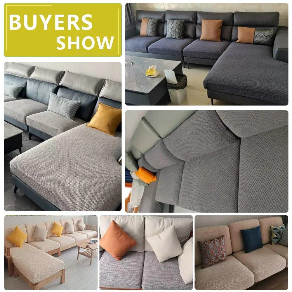 Jacquard Sofa Seat Cushion Cover Plain Color Stretch Thicken Sofa Cover For Living Room L Shape Corner Armchair Sofa Slipcovers