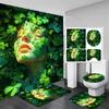 4-delige Bestverkopende Groene Klaver Print Hoge Kwaliteit Douchegordijn en Antislip Badmat Set - Perfect voor Badkamerdecoratie Exqu