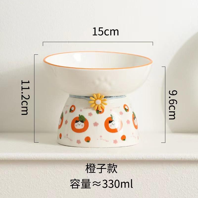 Multi-use Ceramic Cat Bowl Cute Anti Tipping Pet High Foot Bowl Slanted Mouth Non-slip Pet Drinking Feeder Kitten Puppy