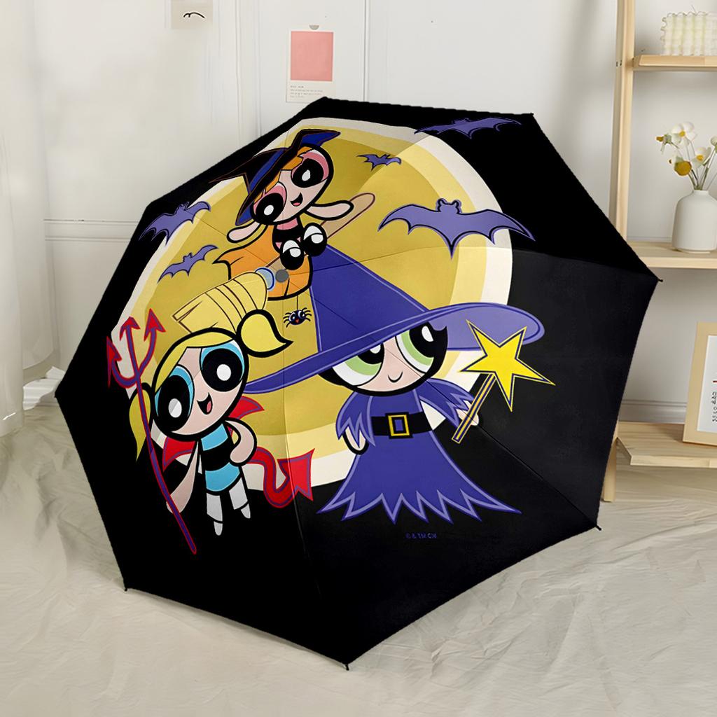 Powerpuff Girls Adventure Outdoor Automatic Umbrella Compact 8-Rib Lightweight Foldable Design for Outdoor Daily Use Stylish Accessory