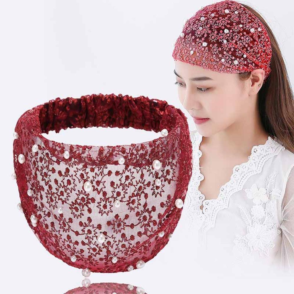 Portable Lace Headband Wide Side Hollow Mesh Hair Hoop Elastic Flower Hairbands Girls
