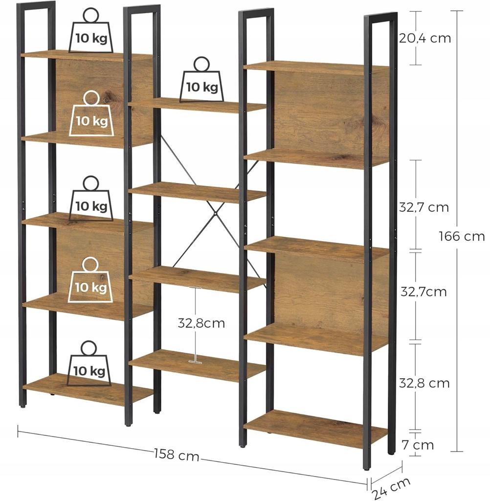 Regał Metalowy Stojący Artisan-Czarny Duży Pojemny Szeroki Na Książki Loft
