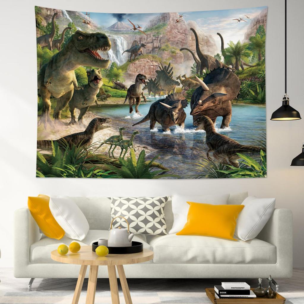 Dinosaur Predator Tapestry Tropical Forest Mountain Wall HangingAncient Dino Wall ArtDecor for Living Room Bedroom Dorm Party