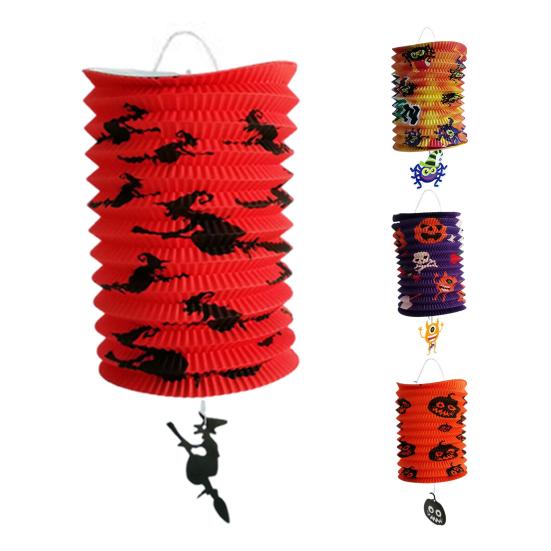 Foldable Lanterns Decor Halloween Hanging Folding Paper Lantern, Spooky Pumpkin Witch Spider Accordion Decoration Lantern for Haunted House