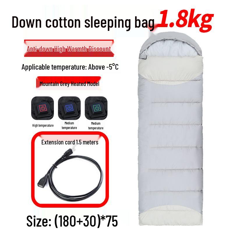 USB Heated Washable Sleeping Bag for Adults - Thickened, Warm, and Cold-Protective for Spring, Autumn, and Winter Camping.