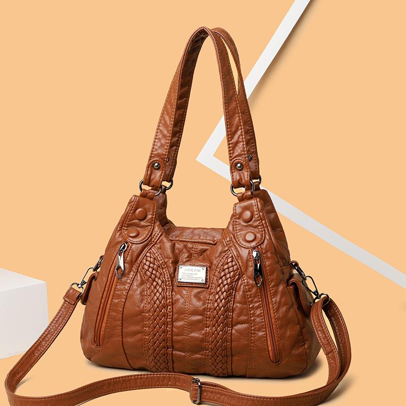 Luxury Designer Brand Women’s Leather Shoulder Bags, Multi-pocket Casual Crossbody Bags, Large Capacity Handbags