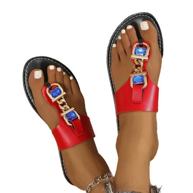 Large size summer new outer wear flip-flops flat-bottomed slippers women's light fashion rhinestone beach sandals