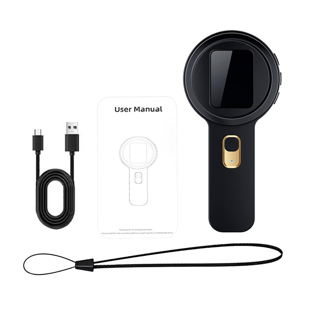 2 Inch Smart Handheld Magnifier with High Definition Screen 5 200X Zoom 16 LED Lights Magnifying Glass Black