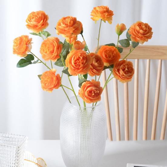 26" Artificial Peonies Flowers with Long Stems Faux Silk Peony Arrangement Bouquet with 2 Heads Full Blooms And 1 Bud for Wedding Centerpiece Party