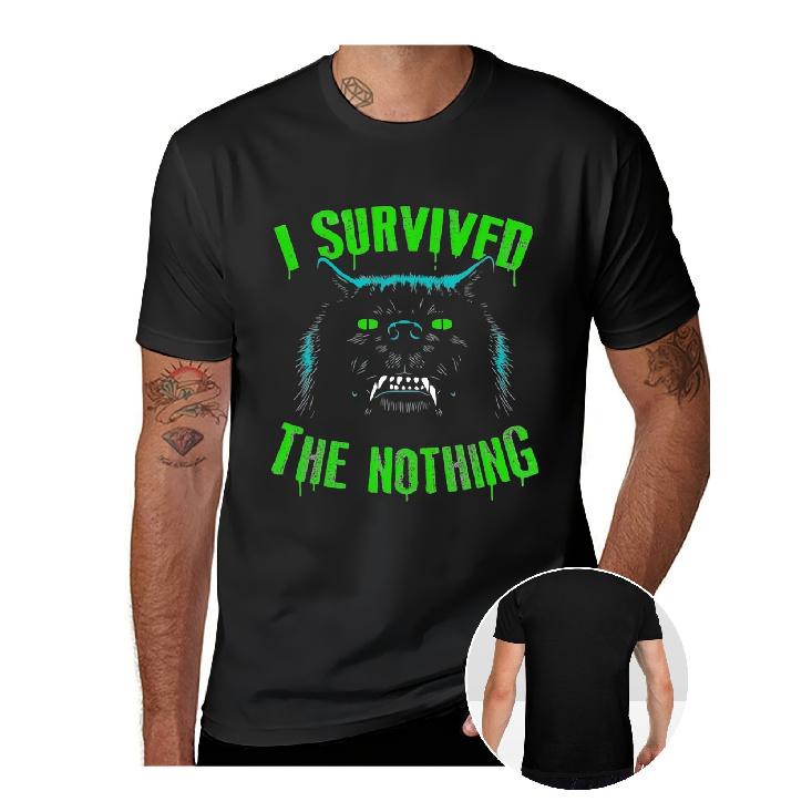 Men s Vintage Neverending Story I Survived The Nothing T-Shirt - Heavyweight 80s Movie Retro Tee with Hot Transfer Print, Breathable Cotton Crew S