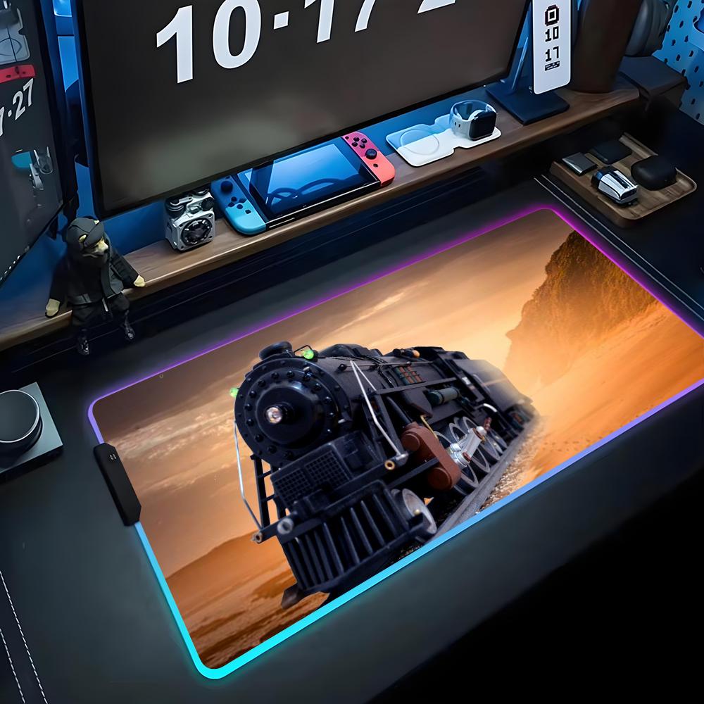 Train Mouse Pad RGB Gaming Mousepad Big LED Pad PC Desk Mat Luminous Mouse Pad Large Keyboard Mats Table Rug With Backlit