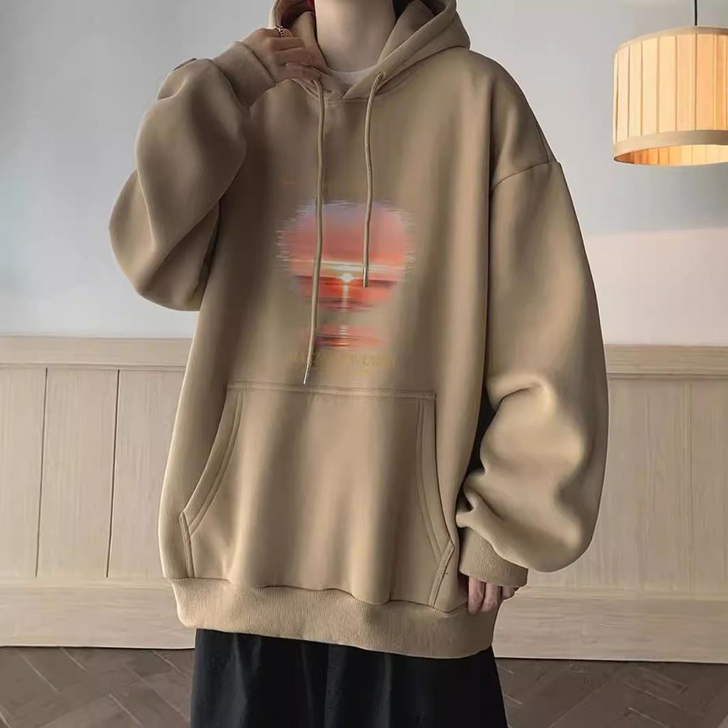 American Hooded Sweater Mens Autumn and Winter Updated Large Size Comfortable Fit Trendy Printed Top