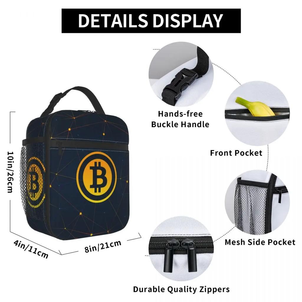 Custom Bitcoin Digital Currency Lunch Bag Women Cooler Warm Insulated Lunch Boxes for Kids School