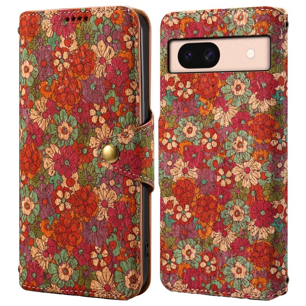 Kožené pouzdro pro Google Pixel 8a s květinovým potiskem, peněženka, kryt na telefon se stojánkem