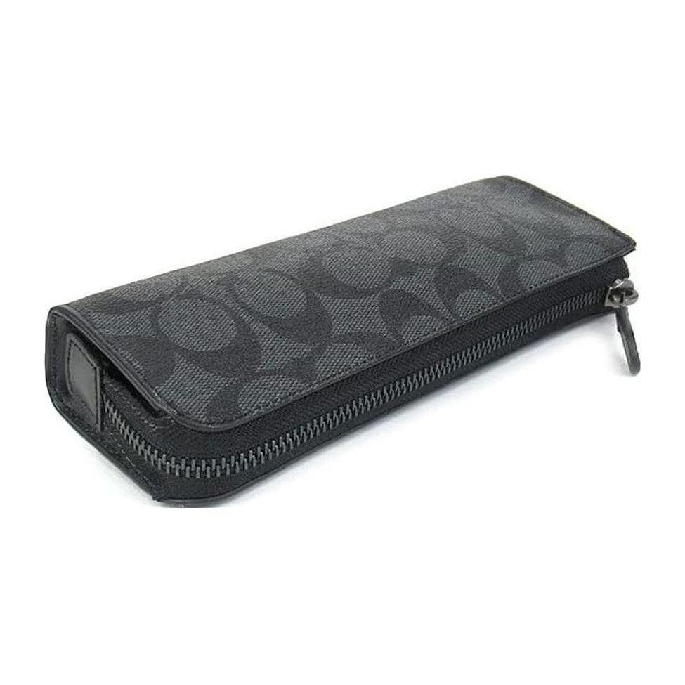 Coach Pencil Case Organizational Case 20 Classic Monogram Zipper Canvas With Leather Wallet Clutch Small Unisex Accessories Black Gray C6986-QBO4G
