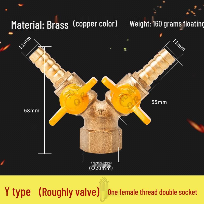Thickened All-Copper 4-Point Natural Gas Ball Valve with Internal/External Thread and Single Nozzle Tee Switch