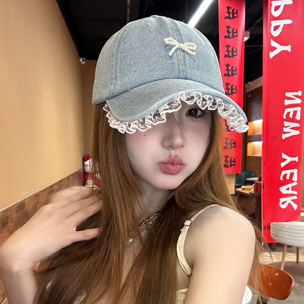 Lace Bowknot Baseball Hat Bowknot Peaked Cap Fashion Denim Hat  Outdoor