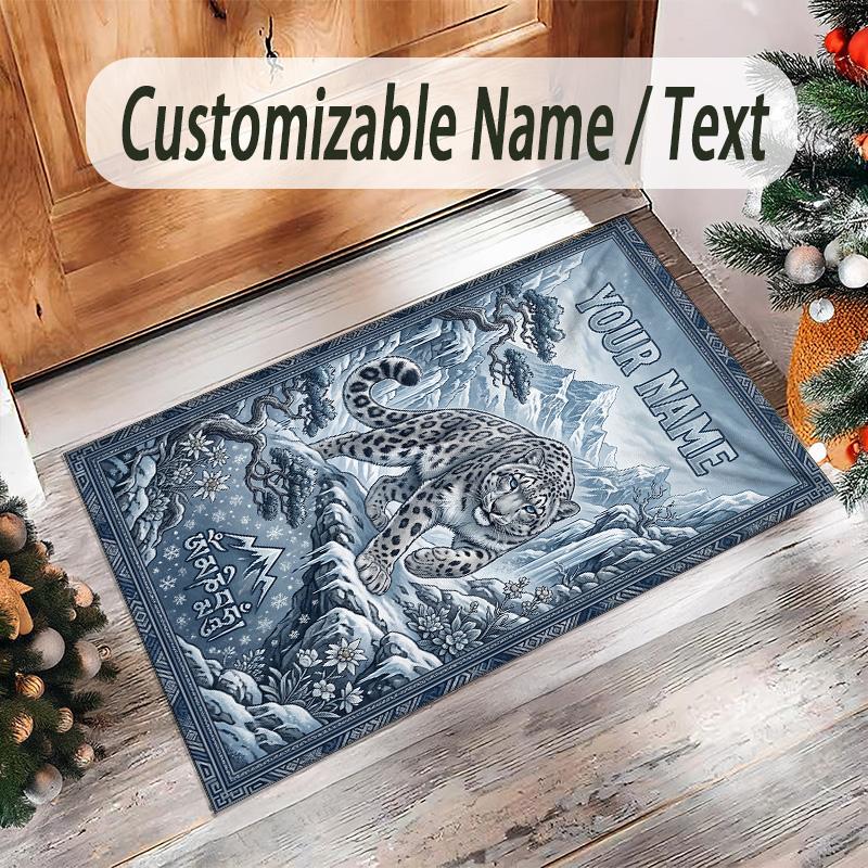 Leopard Theme Crystal Velvet Floor Rug Personalized Custom Name Text Warm Carpet Home Decoration