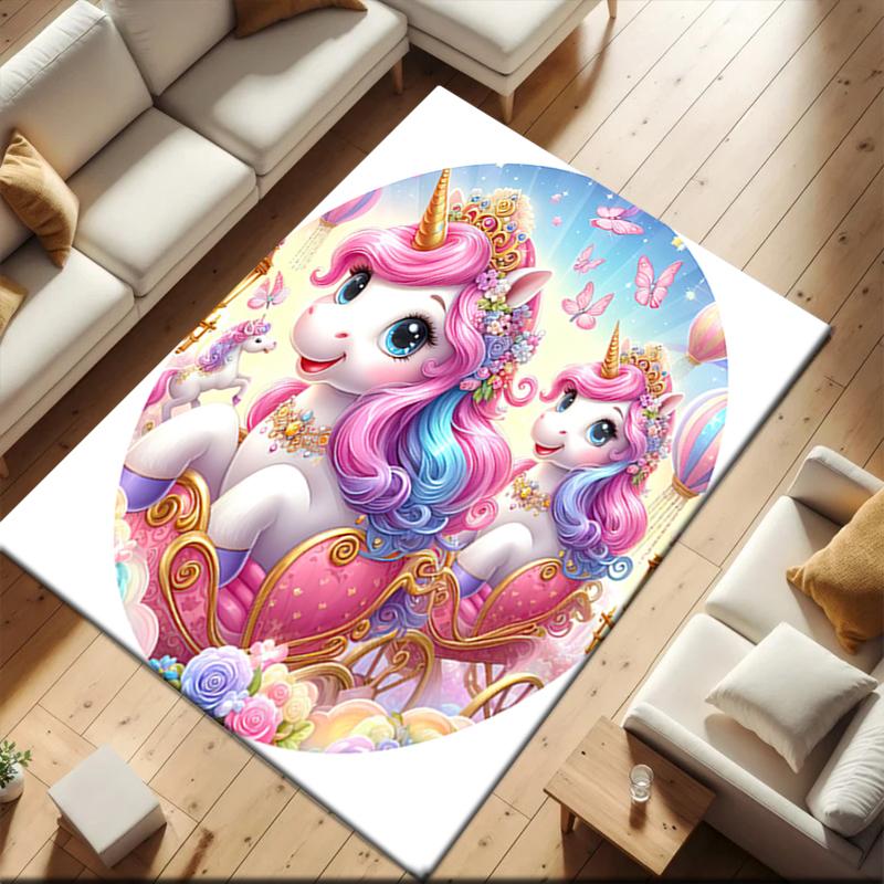 1pc Unicorn Twins Carpet Rug for Living Room Bedroom Home Sofa Decoration,Kids play Non-slip Floor Mat