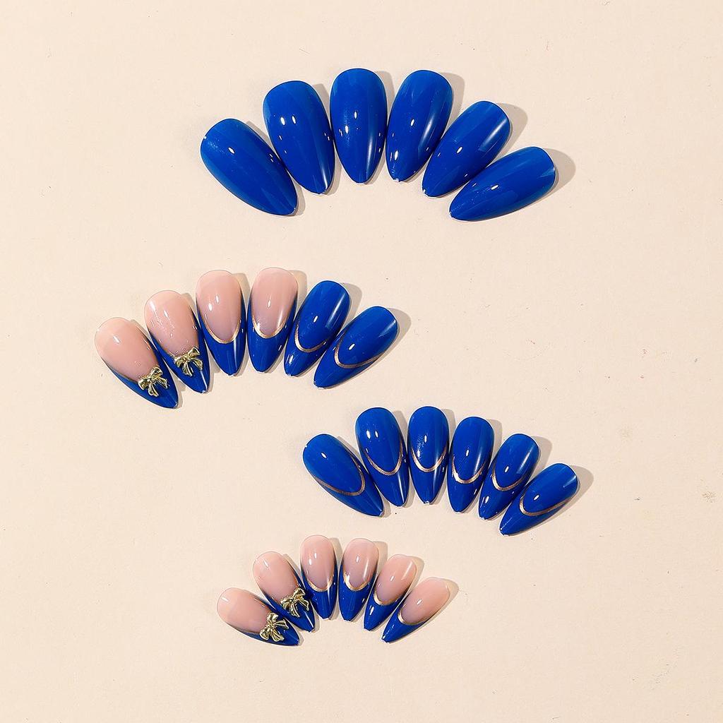 Blue French Edge Wearable Nails - European Style, Hot Selling Manicure
