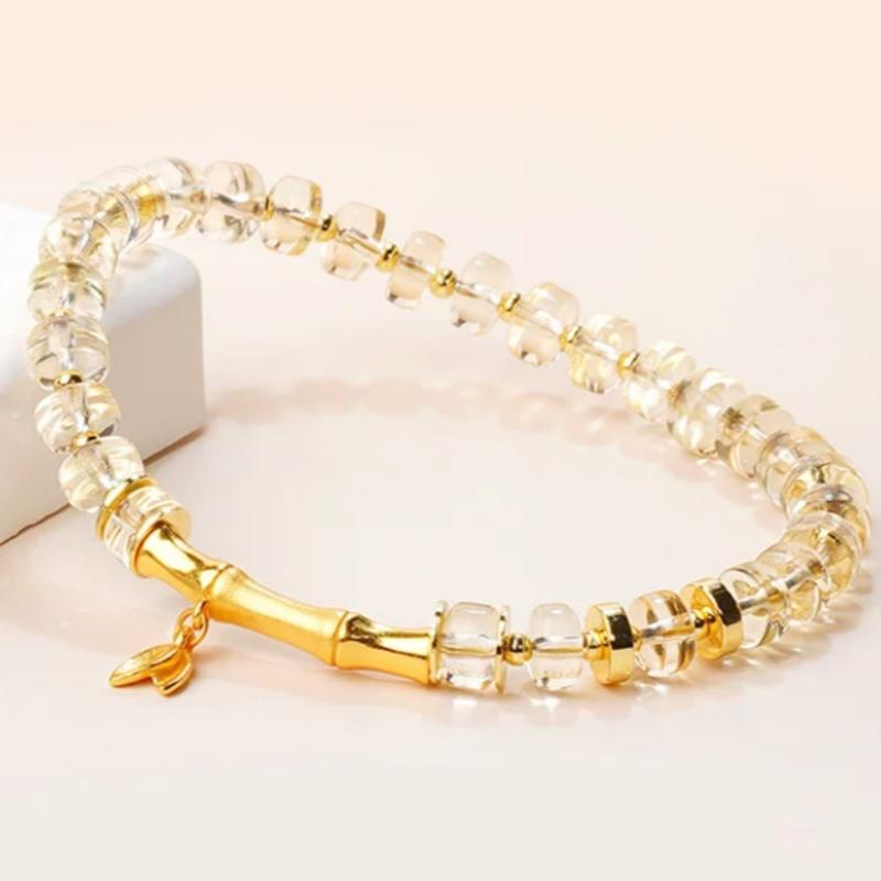 Natural Brazilian Citrine Slice Bead Bamboo Joint Pendant Bracelet Minimalist Commuter Style Bracelet for Women