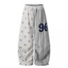 Unisex Loose Fit Streetwear Cargo Pants With Star Stripe Print Gray Wide Leg Trousers Dance Casual Wear