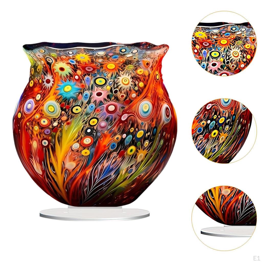 2D Acrylic Ornament Decors Gifts Crafts Collectible Sign Artwork Flower Vase Plague for Office