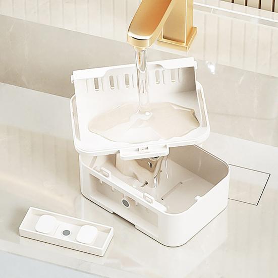 Portasapone a Barra da Parete con Coperchio Scatola Sapone Adesiva Impermeabile con Drenaggio per Bagno Doccia Lavello Cucina