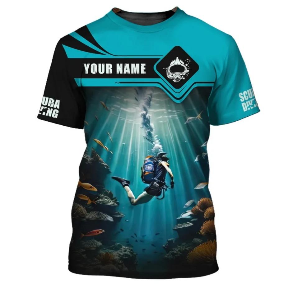 Custom Name 3D Print Diver T Shirts Tops Summer Short Sleeve Casual Scuba Diving Tshirt for Men Clothes Mens Shirts