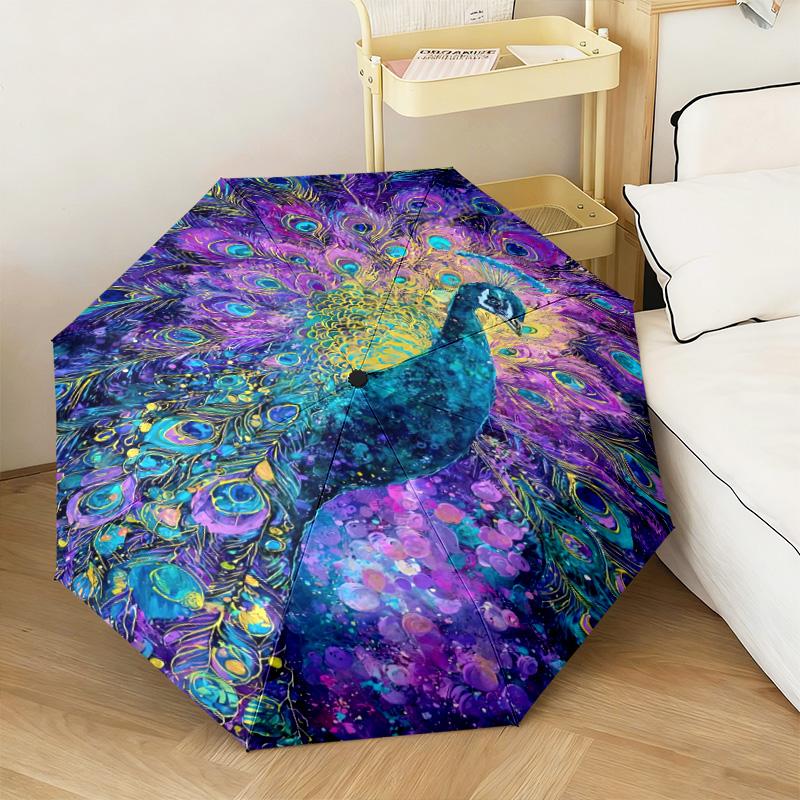 1PC Peacock Starry Night Automatic Umbrella - Suitable Travel Outdoor Portable Umbrella Birthday Gift Daily Essentials