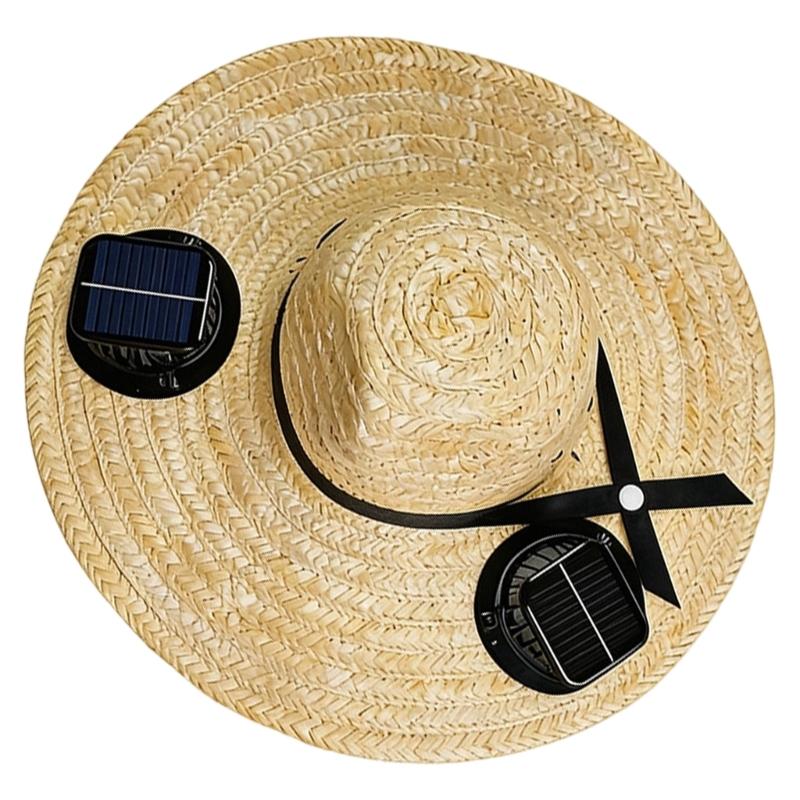 Summer Straw Hat Solar Energy Operated Solar Ventilation Fan Adjustable Solar Fan Drawstring Sports Hat