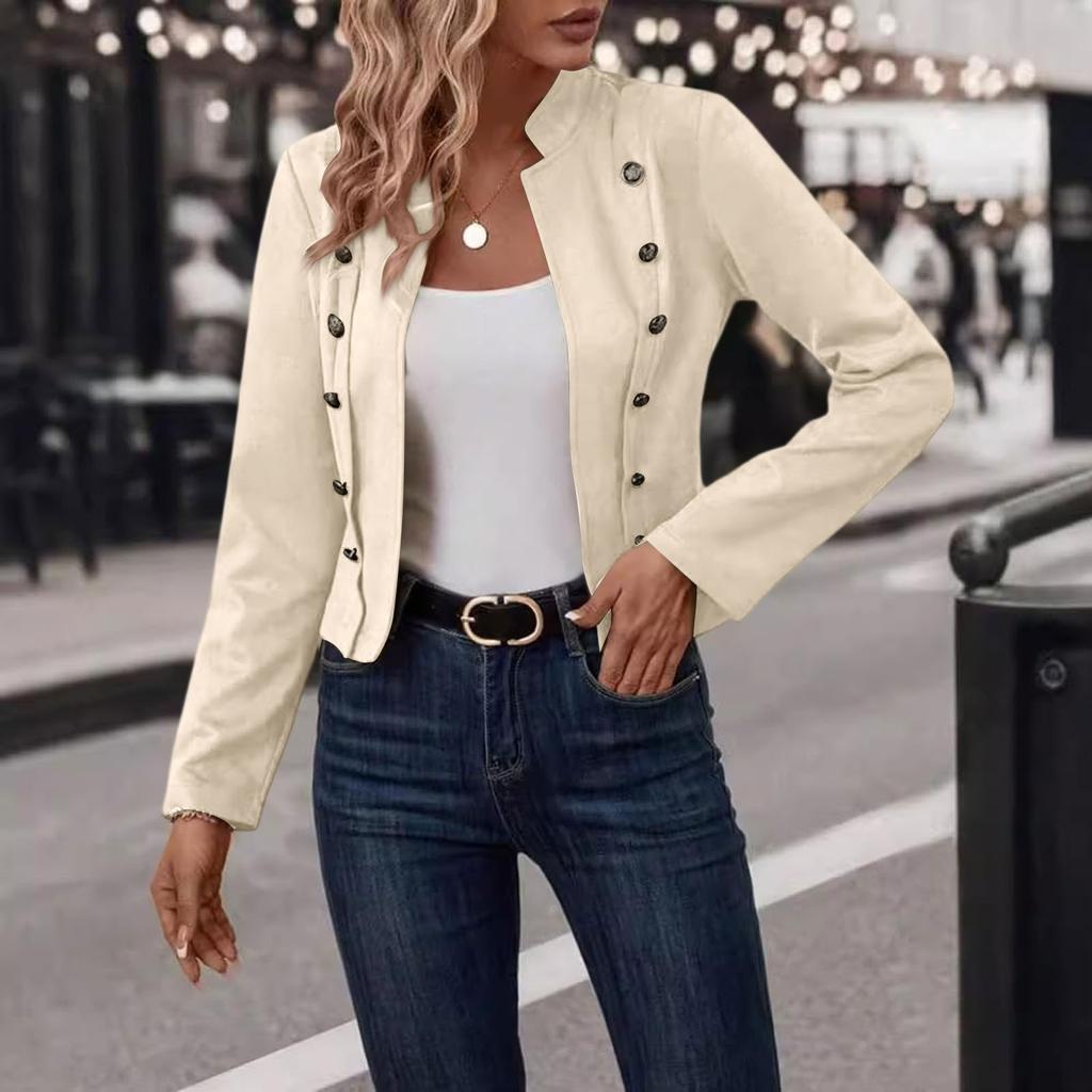 Chaqueta Crop Ajustada de Manga Larga con Abertura Frontal Casual de Negocios para Mujer