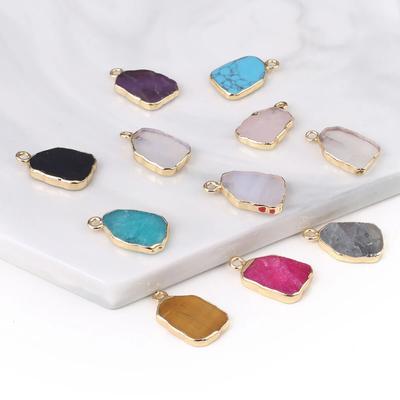 2Pcs Small Pendant Natrual Stone Turquoise/Obsidian Irregular Square Pendant For Jewelry Making DIY Earrings Bracelet Accessory