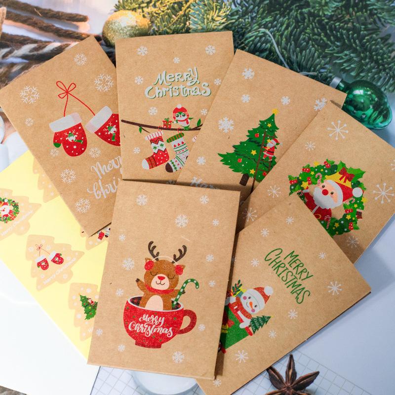 6pcs Mini Christmas Greeting Cards Merry Christmas DIY Folding Kraft Paper Card New Year Xmas Party Invitations Gifts Postcard