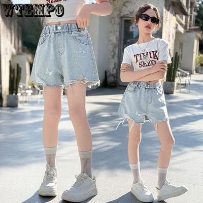 Lány Farmer Nadrág Stancolt Rövidnadrág Gyerek Szakadt Rövidnadrág Divatos Nyári Ruházat Trend
