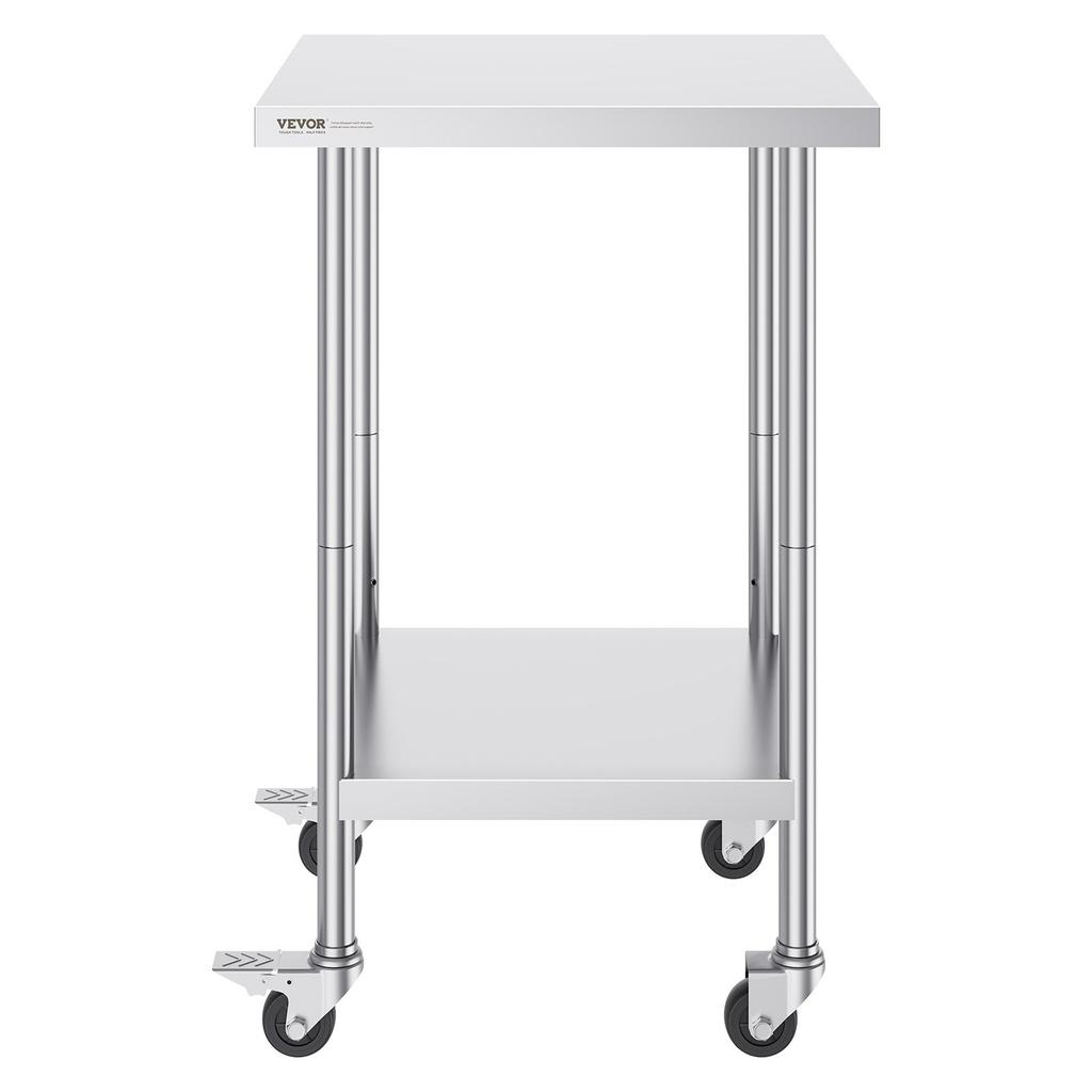 Stainless Steel Work Table Commercial Prep Table 24x24 Inch With 4 Casters