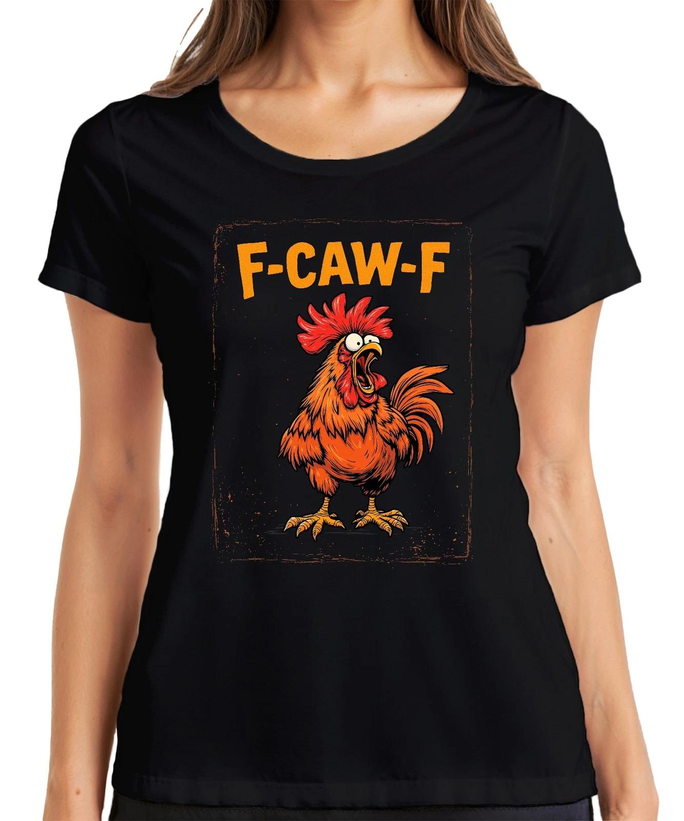 F-CAW-F Lustiger Hahn Gockel Bauernhof Spruch Vintage Retro Meme Damen T-Shirt S