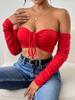 Solid Off-shoulder T Shirt Basic Long Sleeve Drawstring Crop Top Women T-shirt Casual Tank Top Slim Female Crop Top Fashion Tee Shirt Y2k Streetwear