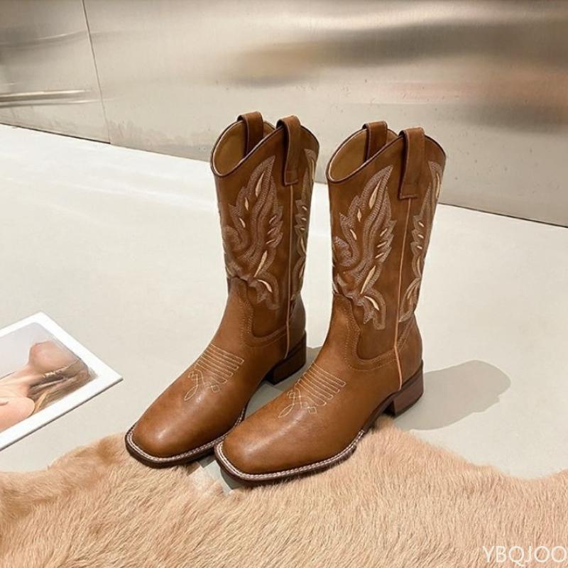 Модные универсальные ботинки на толстом каблуке, вышивка V-образного выреза, винтажная межподошва, квадратный носок, модные простые удобные женские туфли