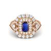 6X4MM Cushion Blue Sapphire Gemstone 925 Sterling Silver Rose Plated Solitaire Halo Women Engagement Ring